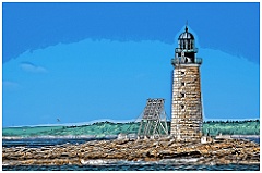 Remote Halfway Rock Lighthouse in Maine - Digital Painting